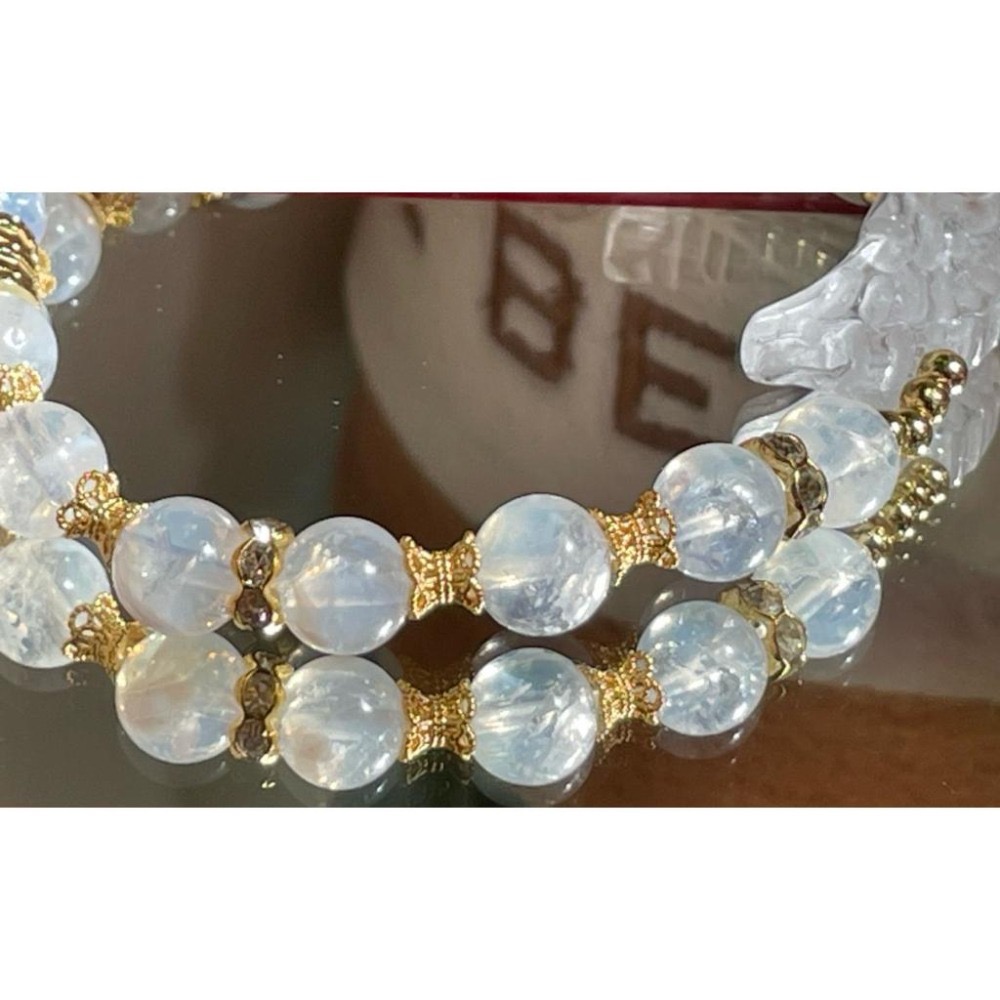 ♪藍針雪花白幽靈+羽翼♪- 天然雪花幽靈藍針共生白水晶天使之羽設計款套組-手珠/手鍊、耳針/耳環-細節圖2