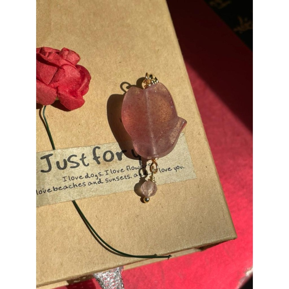 ♪白水體草莓晶+狐仙/狐狸♪-天然鑽切紅草莓晶大頭萌狐狸設計款—隨意扣/項鍊墜/小滴溜-細節圖3