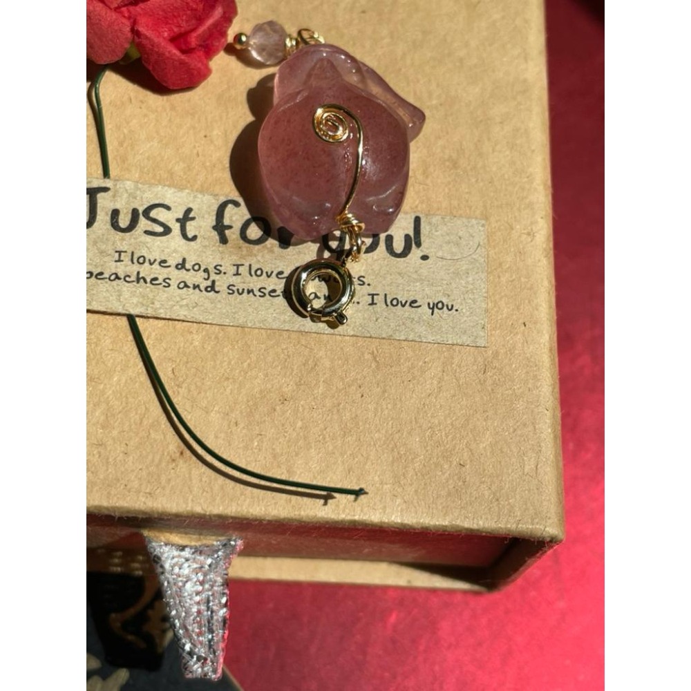 ♪白水體草莓晶+狐仙/狐狸♪-天然鑽切紅草莓晶大頭萌狐狸設計款—隨意扣/項鍊墜/小滴溜-細節圖4