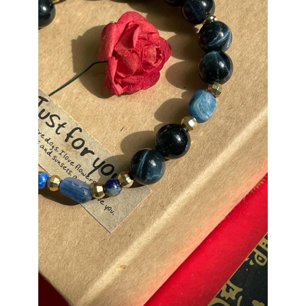 ♪藍虎眼/鷹眼石+藍晶石+青金石♪- 天然藍虎眼石青金石藍晶石設計款H款—眉心輪—第六輪設計款手珠/手鍊-細節圖3