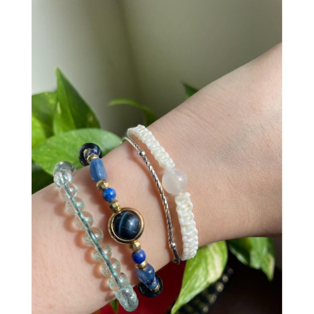 ♪藍虎眼/鷹眼石+藍晶石+青金石♪- 天然藍虎眼石青金石藍晶石設計款H款—眉心輪—第六輪設計款手珠/手鍊-細節圖8
