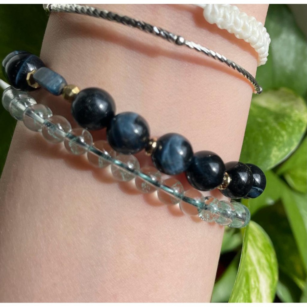 ♪藍虎眼/鷹眼石+藍晶石+青金石♪- 天然藍虎眼石青金石藍晶石設計款H款—眉心輪—第六輪設計款手珠/手鍊-細節圖9