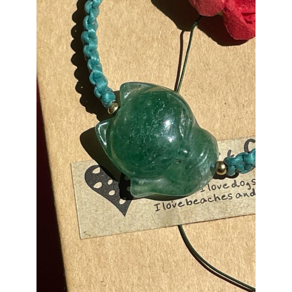 ♪綠草莓晶+狐仙/狐狸♪-天然草莓晶大頭萌狐狸蠶絲蠟線編織設計款—手繩/手鍊-細節圖2