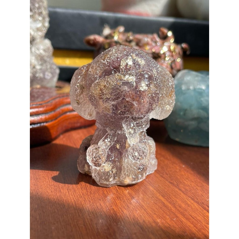 ♪ 原礦碎石圍巾狗狗/小狗♪- 天然碎石灌膠—泰迪狗/狗子—仿奧根塔/奧剛塔能量擺件—瑪瑙鷹眼石方解石太陽石紫水晶黑拉長-細節圖6