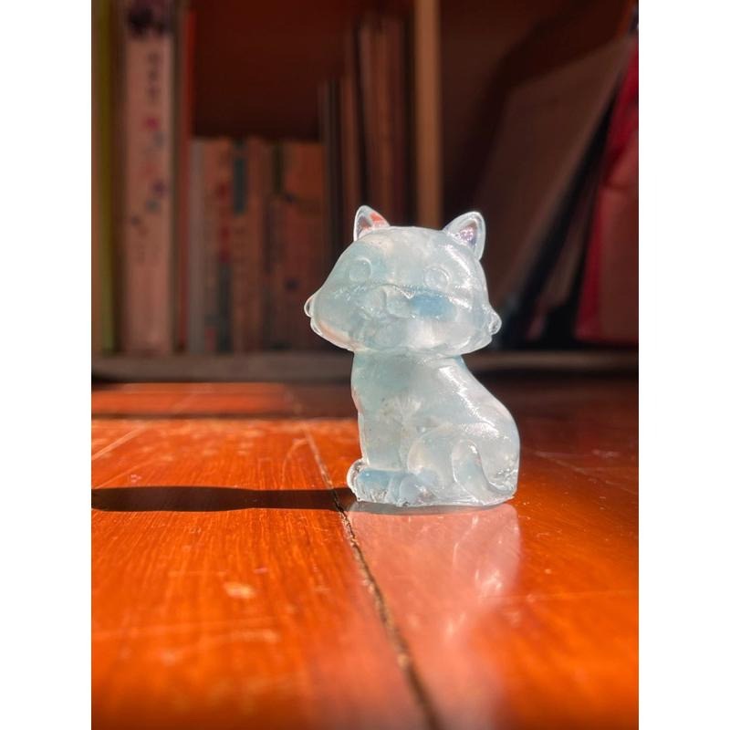 ♪ 原礦碎石貓咪/貓♪- 天然碎石喵喵—仿奧根塔/奧剛塔滴膠能量擺件—橄欖石拉長石白幽靈紫水晶石榴石鈦晶蛋白石海紋石-細節圖2