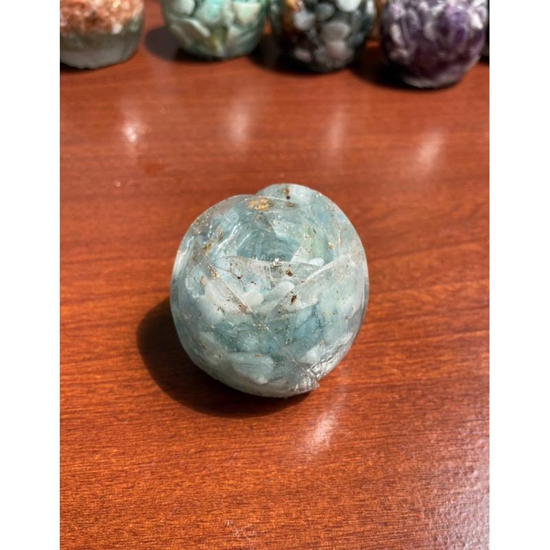 ♪ 鬱金香♪- 天然原礦碎石鬱金香花朵—滴膠能量擺件—海藍寶石/拉長石/太陽石/綠草莓晶/鷹眼石/珍珠貝/青金石/紅石榴-細節圖3