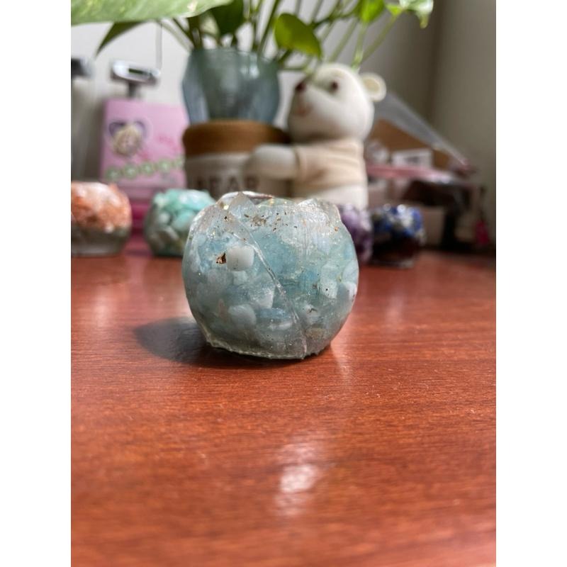 ♪ 鬱金香♪- 天然原礦碎石鬱金香花朵—滴膠能量擺件—海藍寶石/拉長石/太陽石/綠草莓晶/鷹眼石/珍珠貝/青金石/紅石榴-細節圖4