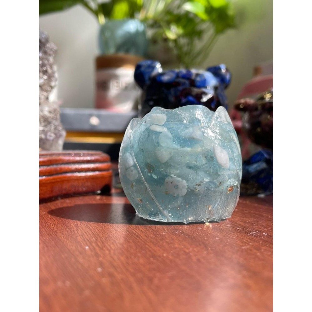 ♪ 鬱金香♪- 天然原礦碎石鬱金香花朵—滴膠能量擺件—海藍寶石/拉長石/太陽石/綠草莓晶/鷹眼石/珍珠貝/青金石/紅石榴-細節圖8