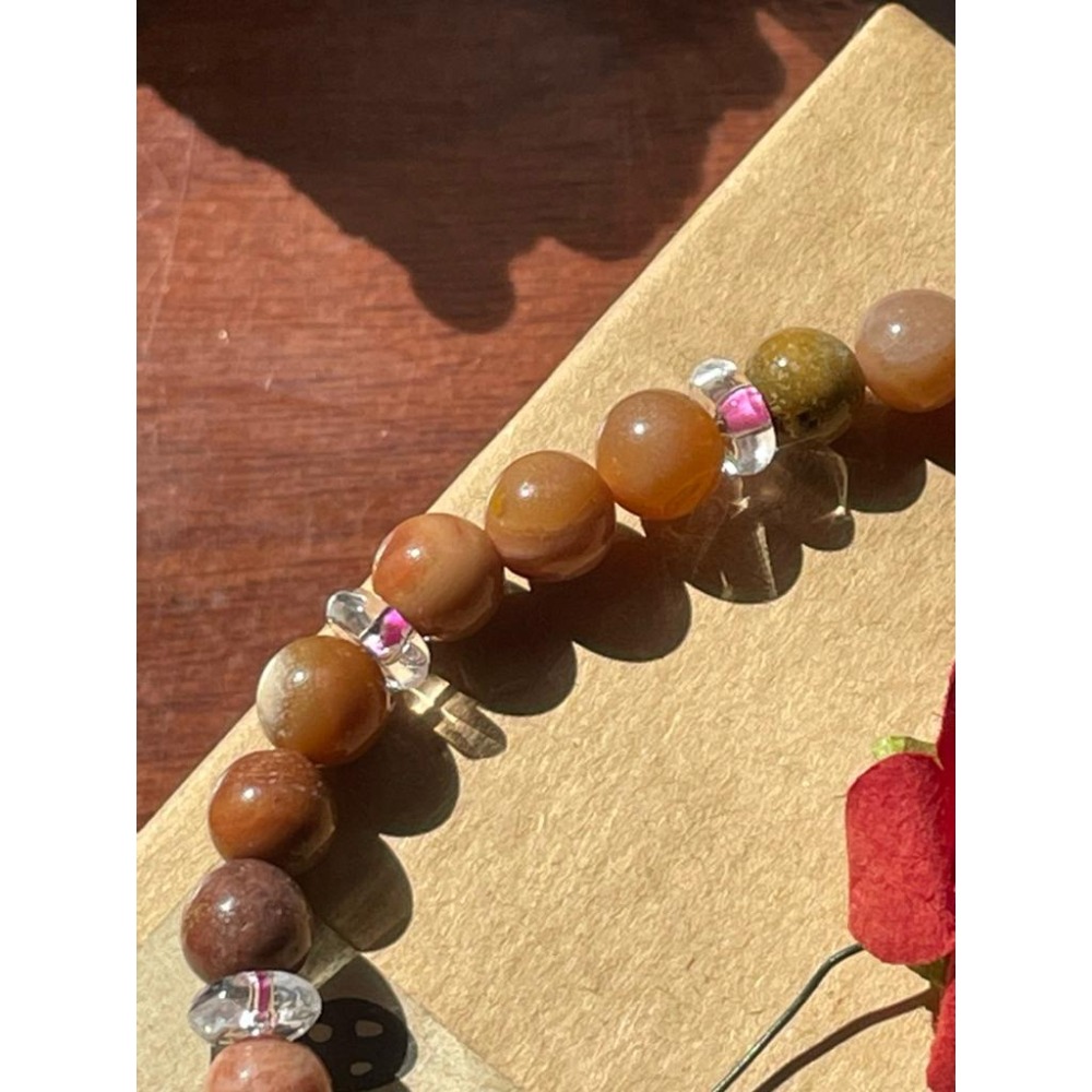 ♪ 鷹眼石/虎眼石+粉木化石♪- 天然藍虎眼木化石木變石—手珠/手鍊《NG》-細節圖3