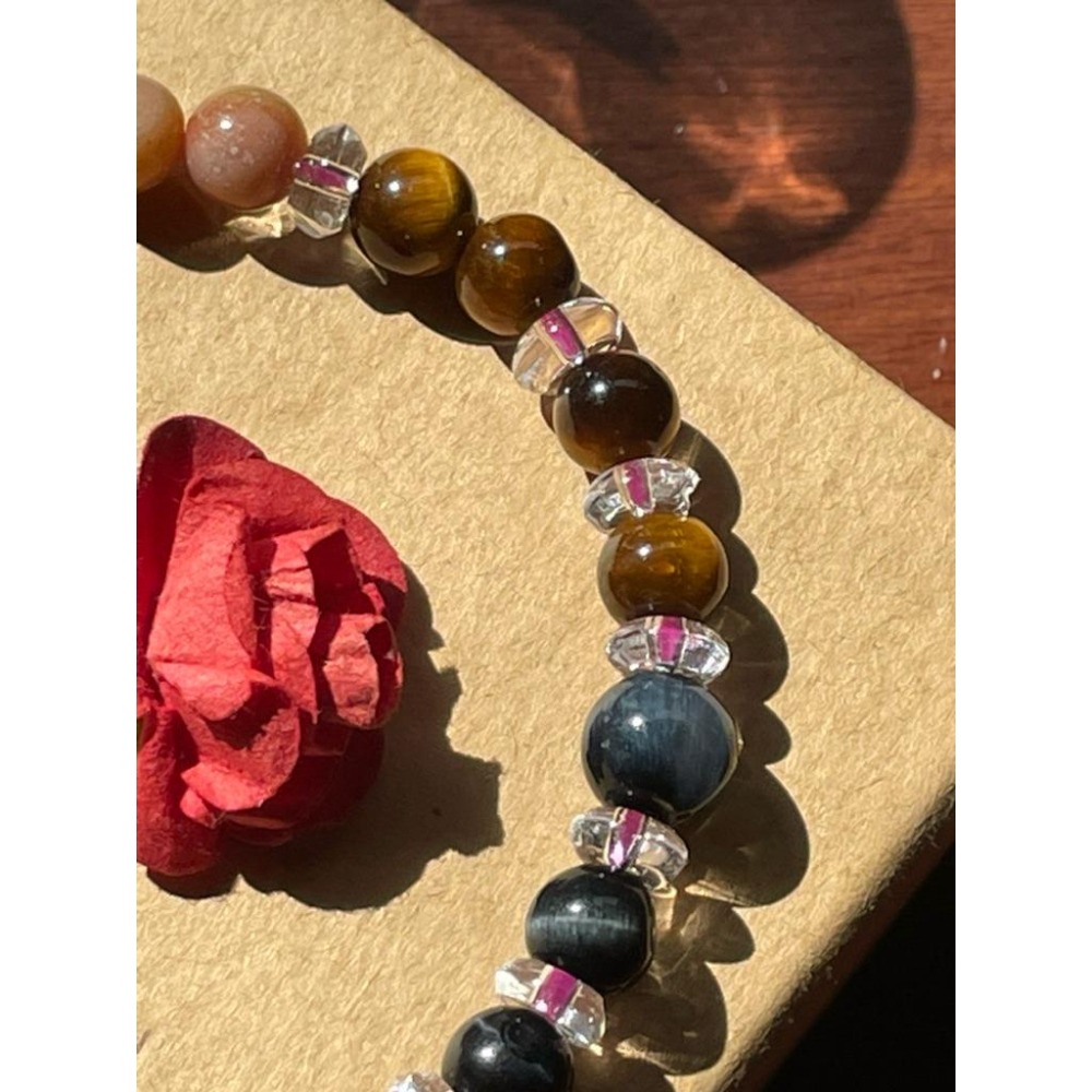 ♪ 鷹眼石/虎眼石+粉木化石♪- 天然藍虎眼木化石木變石—手珠/手鍊《NG》-細節圖4