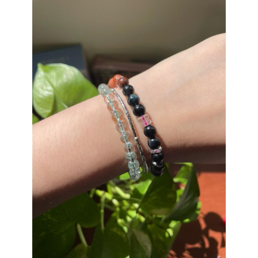 ♪ 鷹眼石/虎眼石+粉木化石♪- 天然藍虎眼木化石木變石—手珠/手鍊《NG》-細節圖7