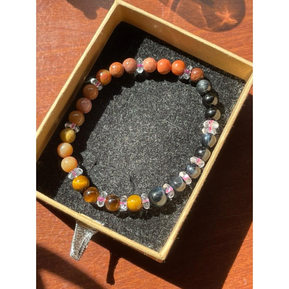 ♪ 鷹眼石/虎眼石+粉木化石♪- 天然藍虎眼木化石木變石—手珠/手鍊《NG》-細節圖9