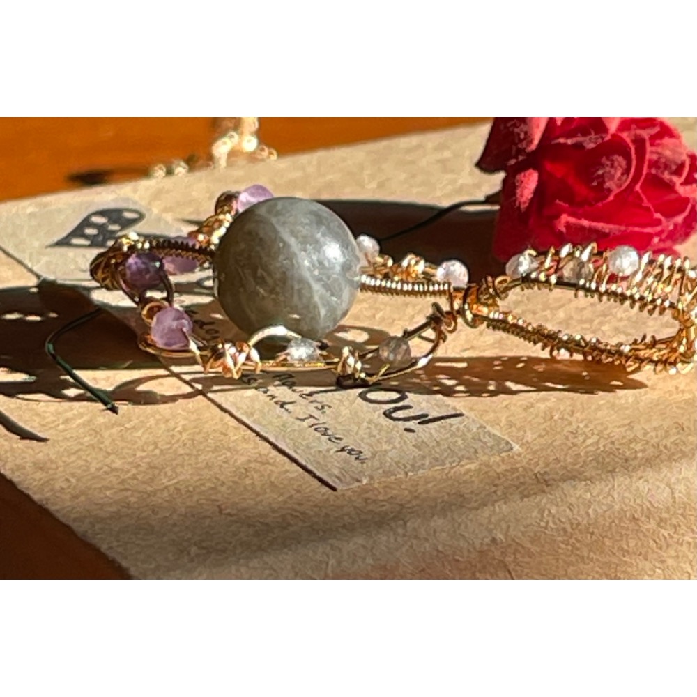 ♪拉長石+紫水晶♪- 《義賣區》天然日長石紫晶—項鍊/墜子-細節圖5