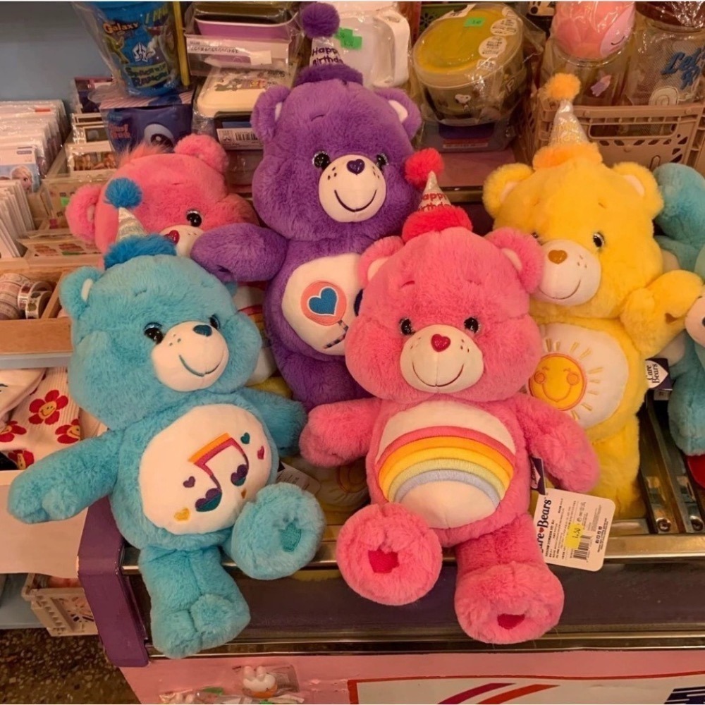 韓國空運🇰🇷 carebears 正版生日帽彩虹小熊 30cm-細節圖2