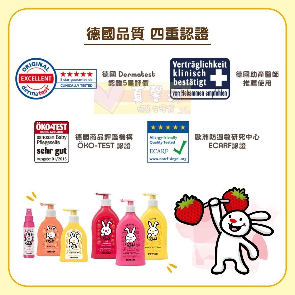 德國珊諾sanosan兒童2合1洗髮沐浴露(芭娜娜香/覆盆子香/草莓香/葡萄柚香)- KIDS/洗髮露/洗澡/沐浴精-細節圖3