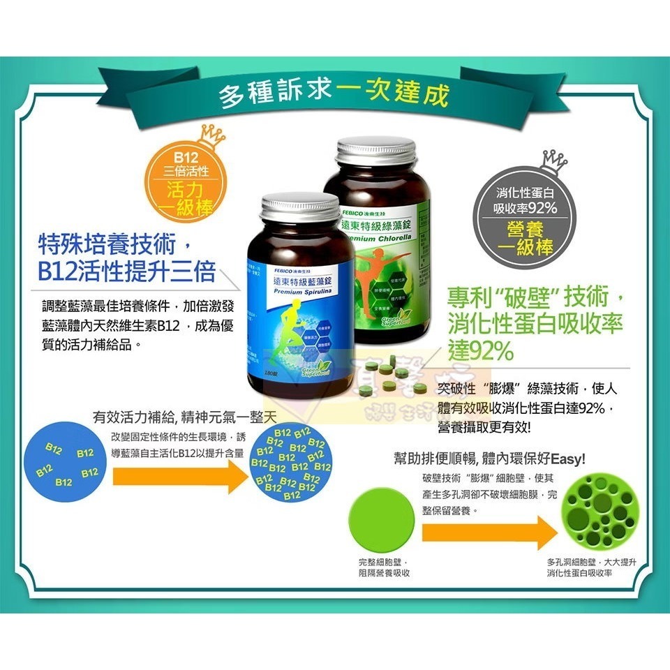 遠東生技 特級藍藻錠(180錠)/特級綠藻錠(360錠) - 兒童保健品/順暢綠藻錠/螺旋藻/小球藻/FEBICO-細節圖3