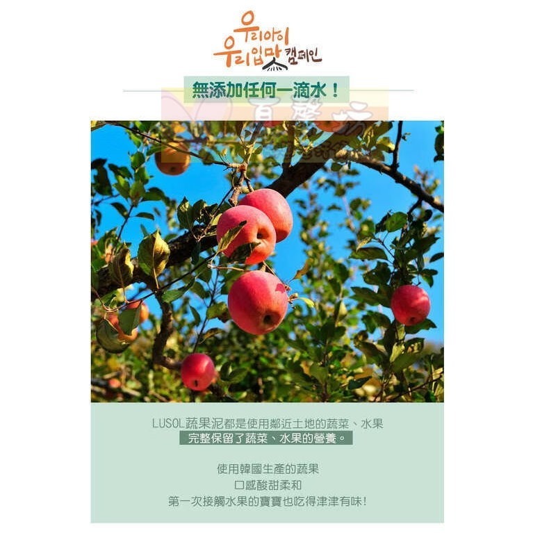 韓國LUSOL 水果泥(蘋果/水梨蘋果/胡蘿蔔蘋果/草莓蘋果) / 蔬果泥(紅薯水梨) - 寶寶果泥/寶寶零食-細節圖4