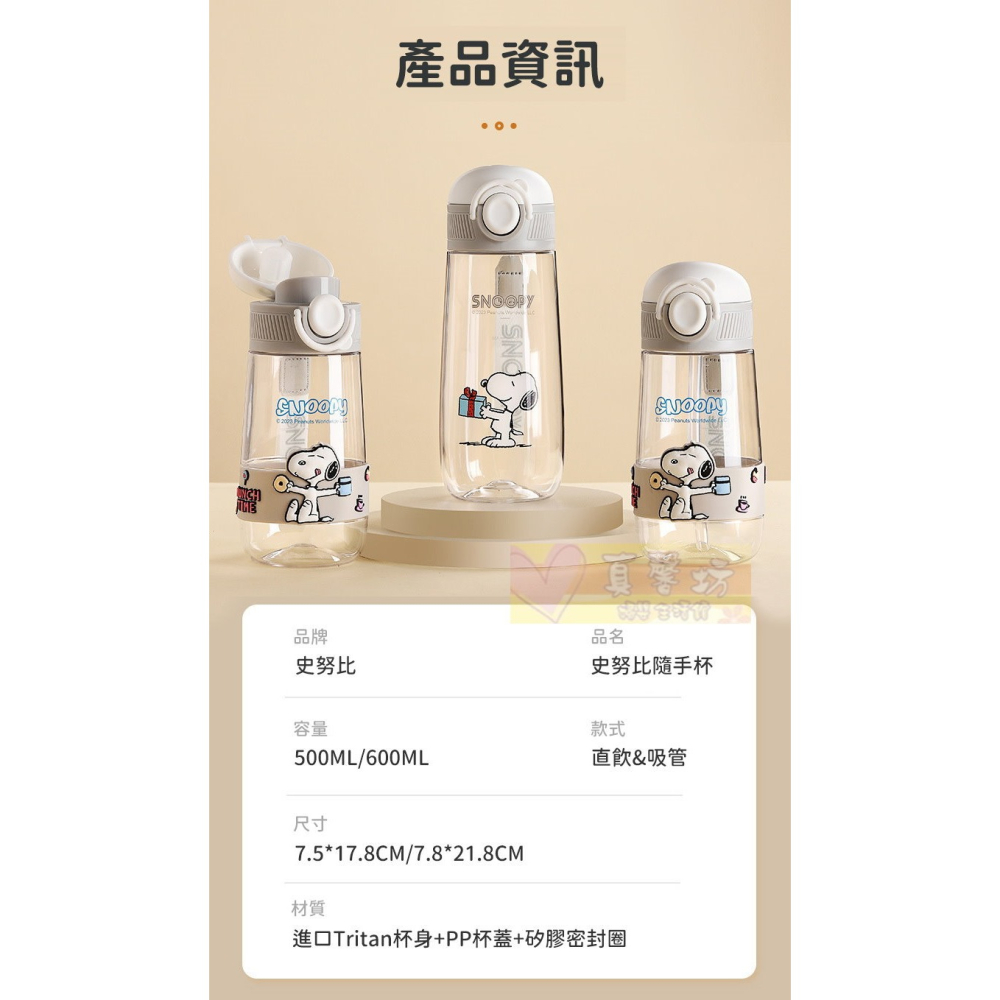 史努比SNOOPY 便攜直飲/吸管水杯隨手杯水壺(500mL/600mL) - 隨行水壺/Tritan材質/直飲杯-細節圖9