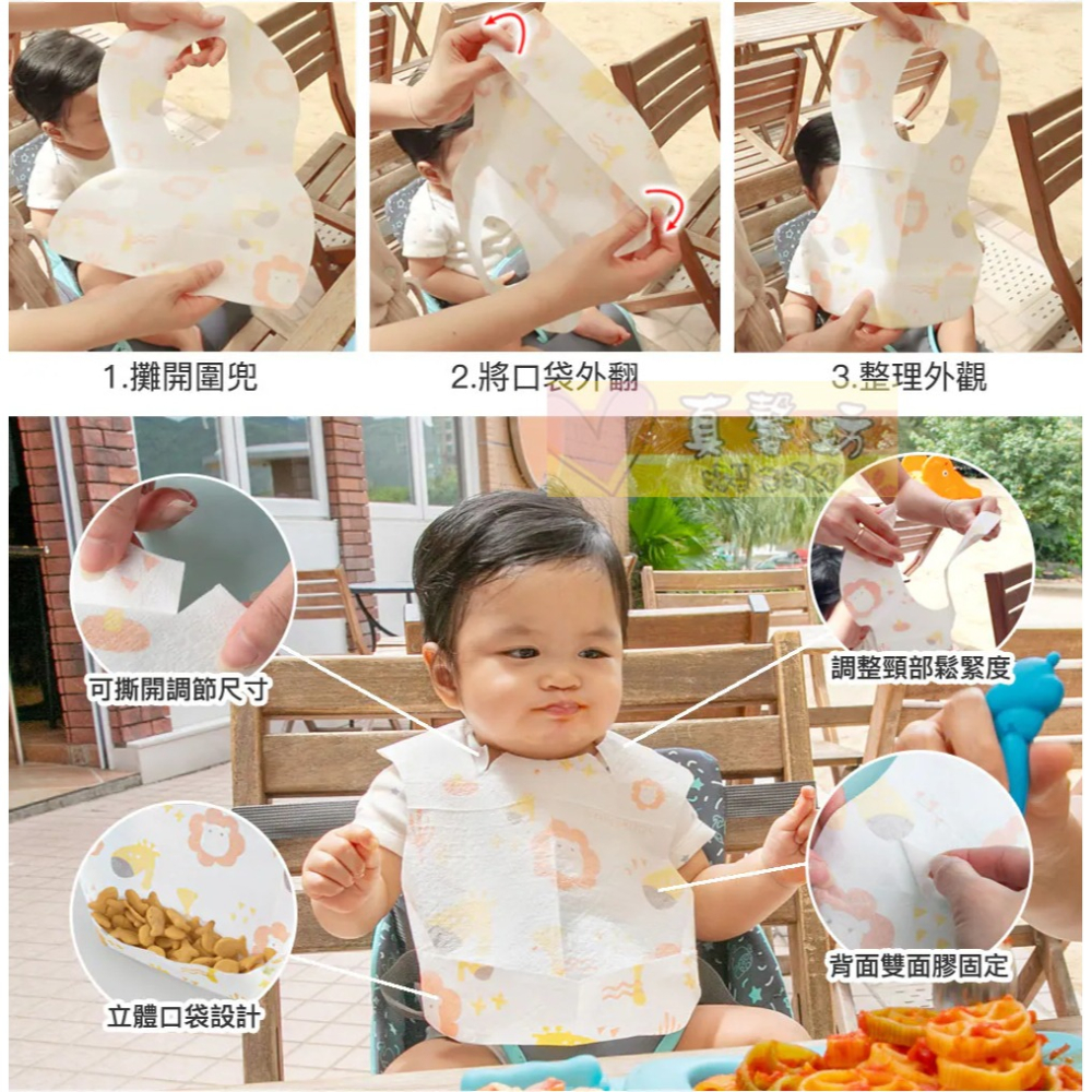 加拿大Marcus&Marcus 拋棄式防水圍兜20入(獅子長頸鹿/大象貓熊) - 拋棄圍兜/獨立包裝-細節圖3