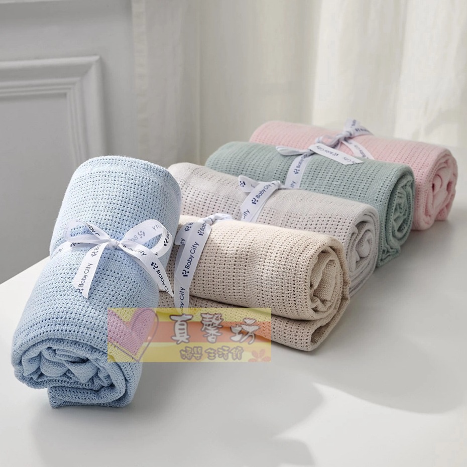Baby City 四季棉洞洞毯(藍色/灰色/卡其色/粉色/綠色) - 娃娃城/四季毯/棉毯-細節圖2