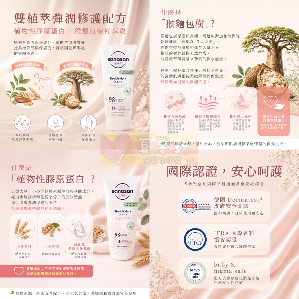 德國珊諾sanosan S孕光 膠原彈力抗紋霜175ml -  肌膚彈性/緊緻肌膚/孕期保養/媽媽保養/ S孕光系列-細節圖3