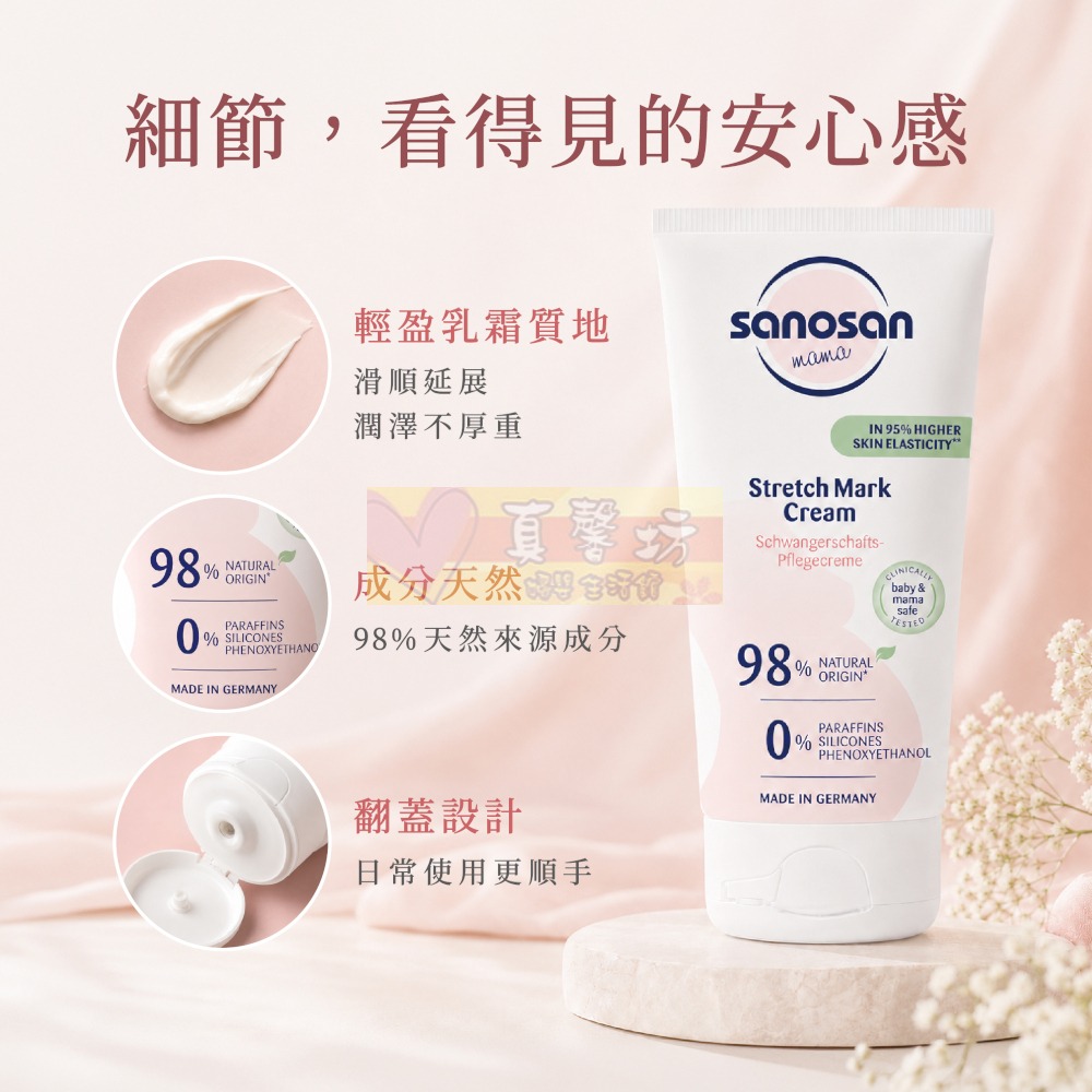 德國珊諾sanosan S孕光 膠原彈力抗紋霜175ml -  肌膚彈性/緊緻肌膚/孕期保養/媽媽保養/ S孕光系列-細節圖8