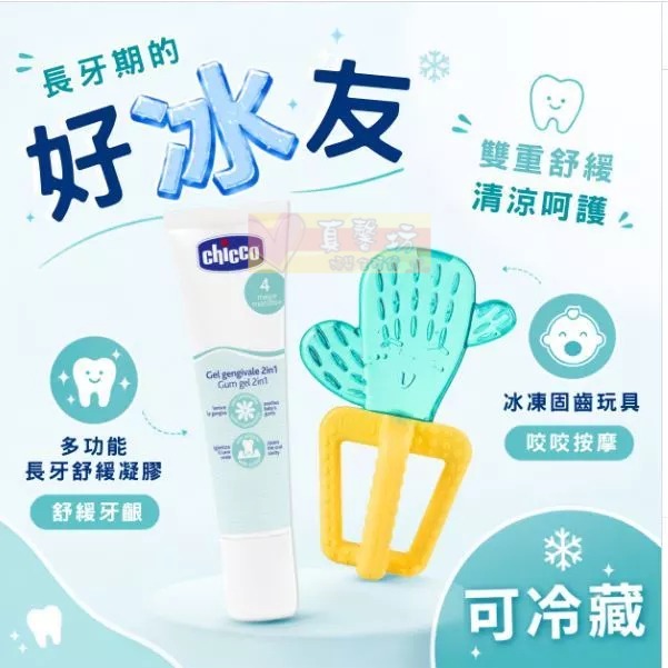 chicco 冰涼固齒玩具 (仙人掌/猴子/樹懶/大嘴鳥) - 舒緩牙齒不適/冰涼/固齒器/可搭配長牙凝膠-仙人掌+長牙凝膠