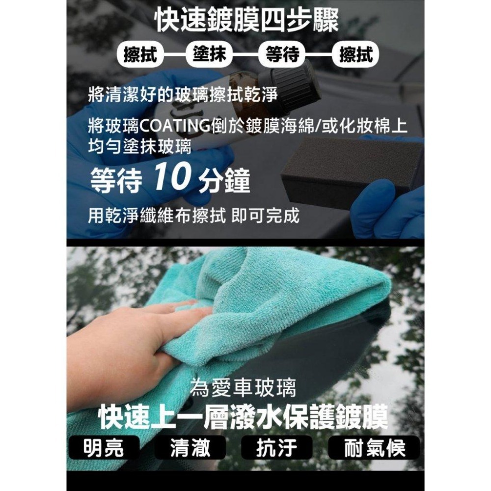 鈦河工坊 超潑水玻璃鍍膜Coating 玻璃鍍膜 簡單施工專用 快速長效DIY 超強潑水 清潔潑水同時完成 汽車美容-細節圖2