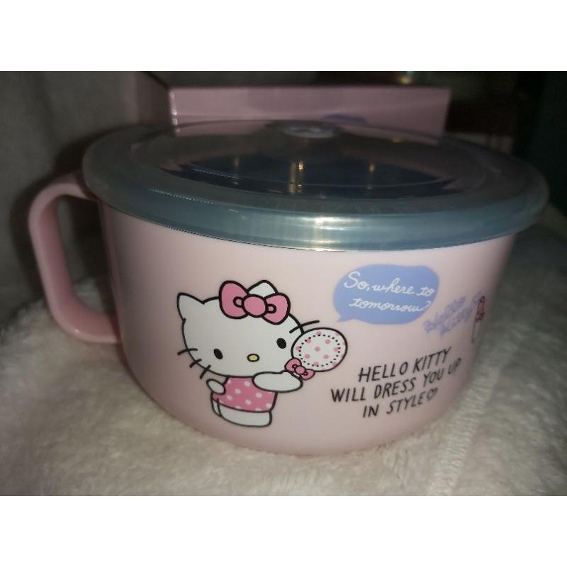 hello kitty 不鏽鋼泡麵獨享碗 粉紅 睡衣 鏡子 雙面有圖案 sogo來店禮-細節圖3