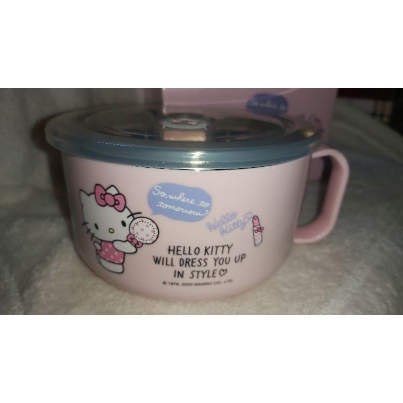 hello kitty 不鏽鋼泡麵獨享碗 粉紅 睡衣 鏡子 雙面有圖案 sogo來店禮-細節圖4