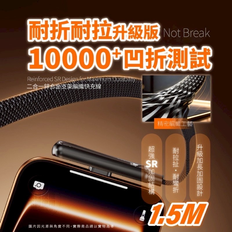 3C-KIN®二合一鋅合金支架編織快充線1.5m-細節圖4