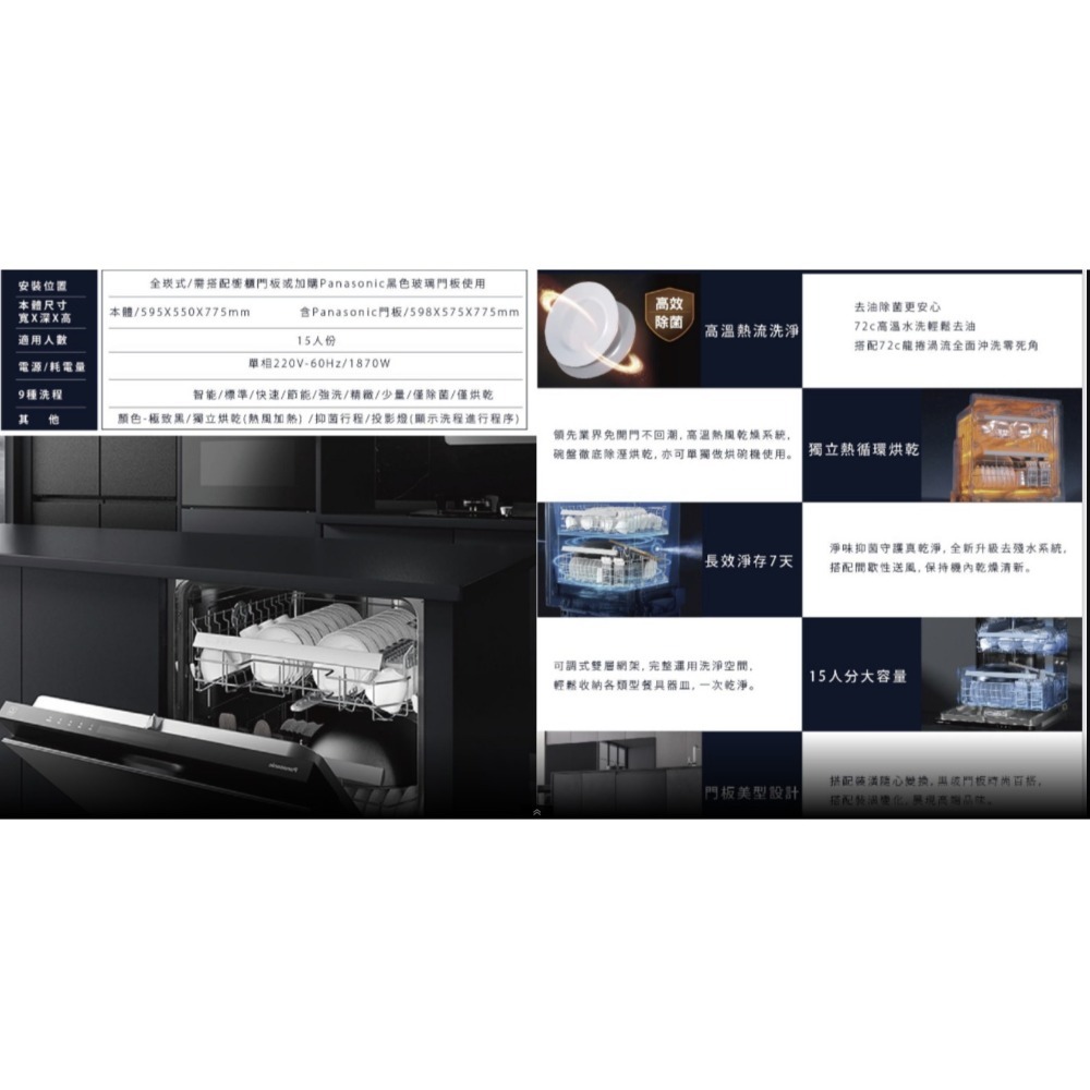 可殺價~國際Panasonic崁入洗碗機15人 NP-2KTBGR1TWL獨立烘乾220V-細節圖9