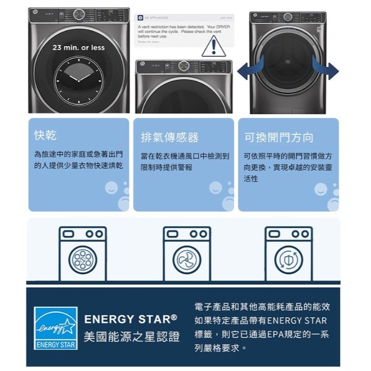 【歡迎殺價】小時候電器【刷卡分六期】【GE奇異】16公斤瓦斯型消毒循環乾衣機GFD55GSSNWW純白-細節圖4