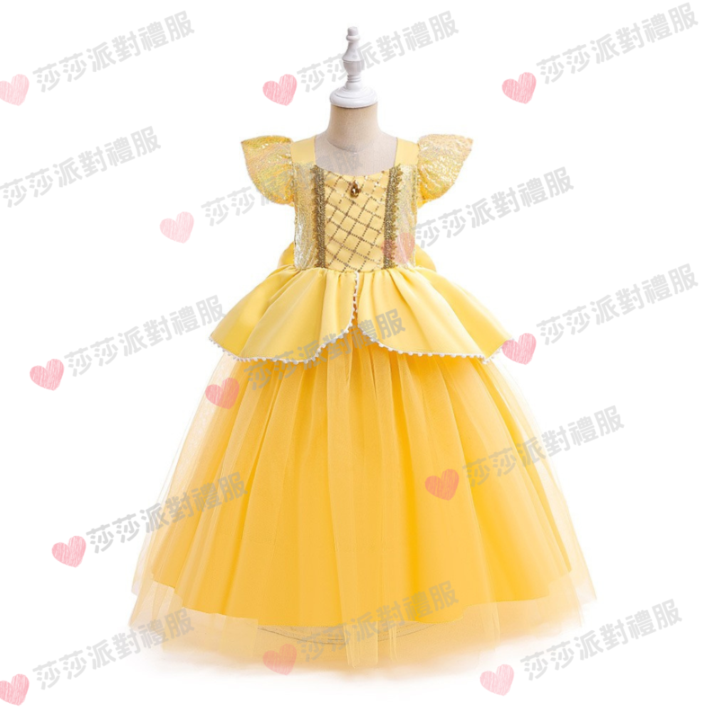 台灣現貨 貝兒公主 美女與野獸 萬聖節 兒童造型服飾 角色扮演cosplay 貝兒 Belle 兒童生日禮服 畢業禮服-規格圖3