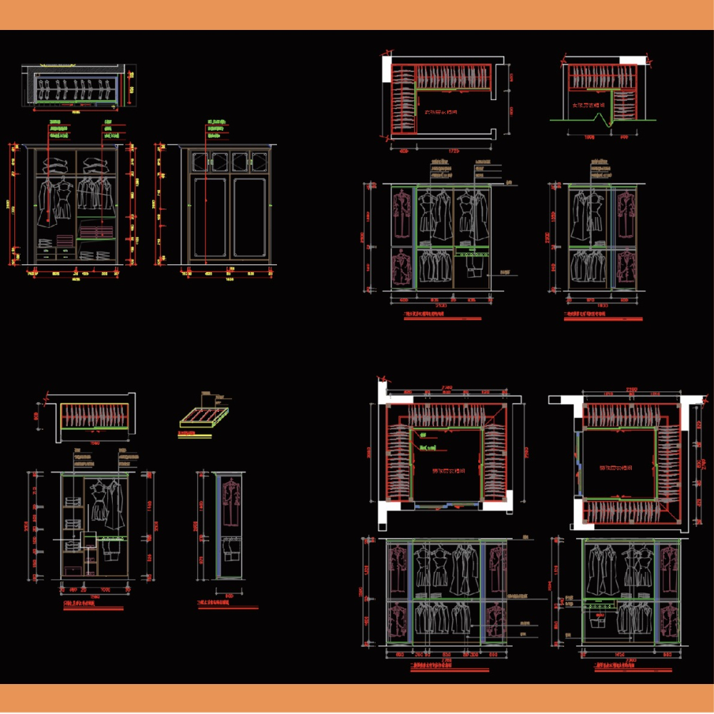 【CAD】木作家具吊櫃、衣櫃平立剖面大樣圖-細節圖3