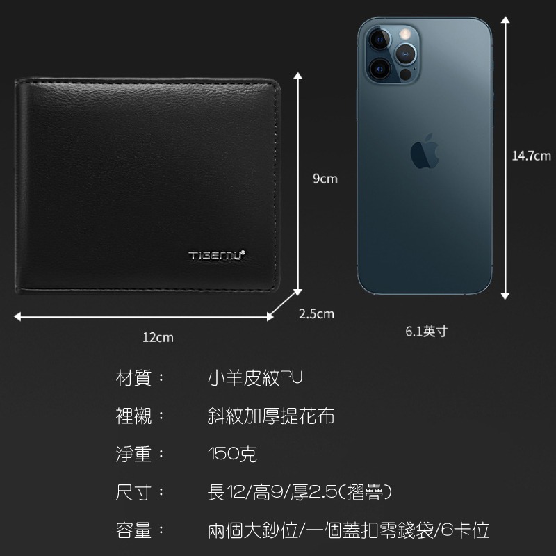 泰格奴 皮夾 兩個大鈔位 禮盒包裝 多卡位 錢包 卡夾 短夾 包包 零錢包 男包 生日禮物 爸爸節 魔法巷-細節圖2