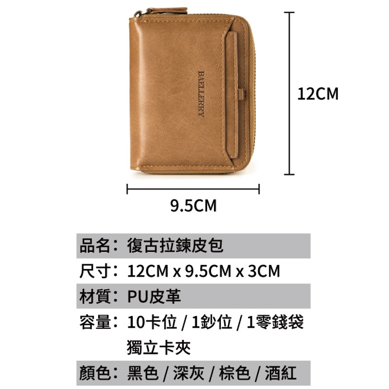 復古拉鍊錢包  皮夾 皮包 錢夾 零錢包 短夾 卡片包 卡夾 精品 男夾 男包 手拿包 禮物 魔法巷-細節圖7