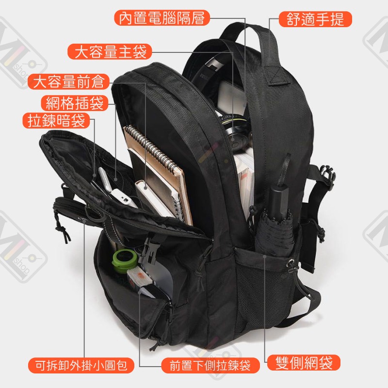 機能電腦後背包 可裝17吋筆電 大容量 多口袋 雙肩背包 魔法巷-細節圖5