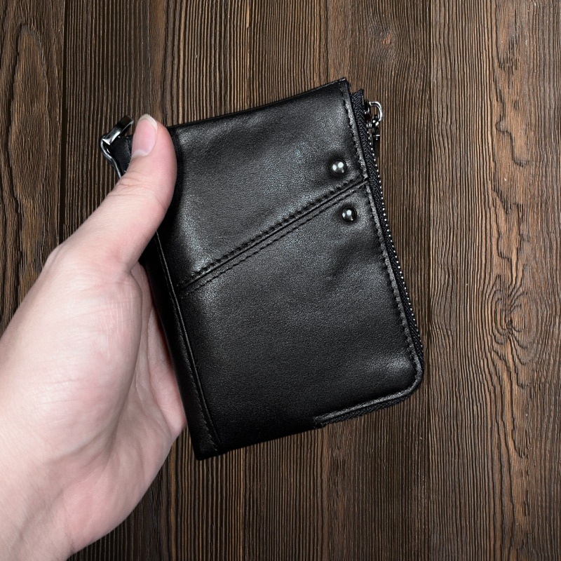 雙拉鍊皮夾 真皮 牛皮錢包 零錢包 可放12張卡 拉鍊錢包 手拿包 短夾 男包 魔法巷-細節圖8