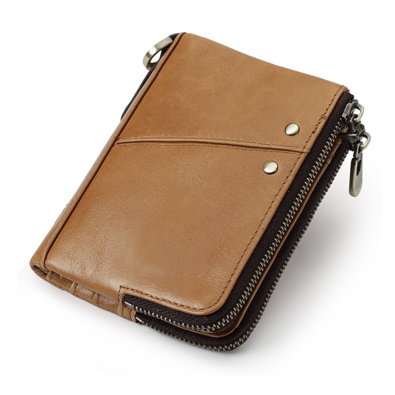 雙拉鍊皮夾 真皮 牛皮錢包 零錢包 可放12張卡 拉鍊錢包 手拿包 短夾 男包 魔法巷-規格圖8