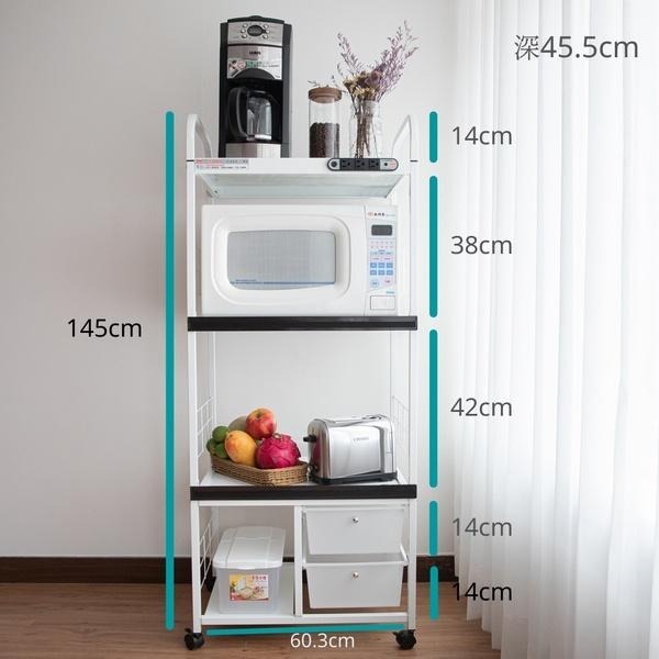(宅配免運)S005《愛樂美》附插座2拉板2抽屜米桶4層電器收納架 置物架 層架 A-12402-4 (新四代插座)-細節圖3