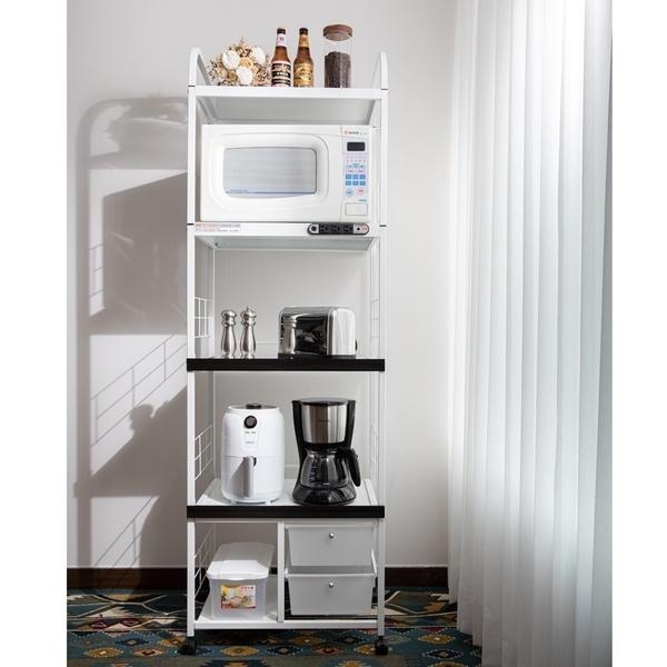 (宅配免運)S004《愛樂美》 附插座2拉板2抽屜米桶5層電器收納架 置物架 層架 A-12502-4 (新四代插座)-細節圖2