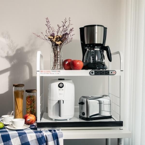 (宅配免運)S011《愛樂美》附插座1拉板2層桌上型電器收納架 置物架 層架 A-112-4 (新型第四代插座)-細節圖2