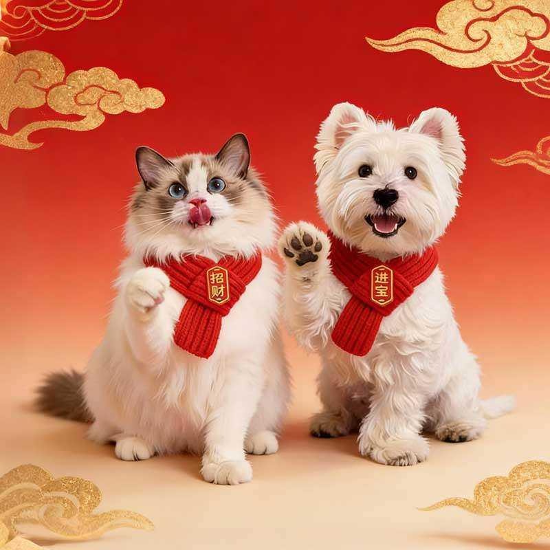 A029 貓貓狗狗新年喜慶應景小圍巾-細節圖2