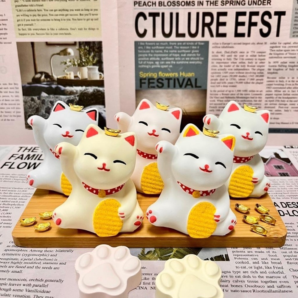 【有禮無理】🔥買招財貓送龍年鑰匙圈 金元寶錢幣五色招財貓擴香石 新年迎春招財貓香氛石 贈底座 擴香擺飾 薰香石 送禮首選-細節圖2