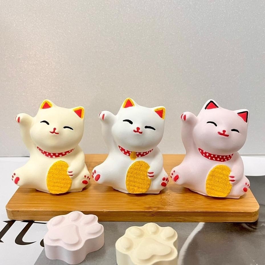 【有禮無理】🔥買招財貓送龍年鑰匙圈 金元寶錢幣五色招財貓擴香石 新年迎春招財貓香氛石 贈底座 擴香擺飾 薰香石 送禮首選-細節圖3