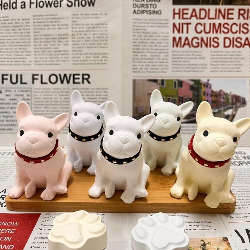 【有禮無理】項圈法鬥擴香石贈底座 馬卡龍色法國鬥牛犬香氛石 狗狗造型 擴香擺飾 薰香石 車用擴香石 送禮首選 婚禮小物-細節圖2