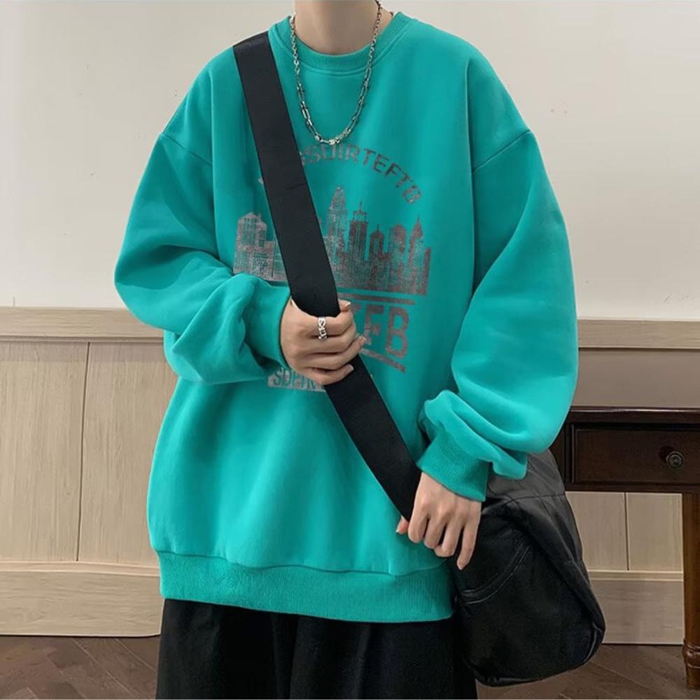 〖 ZEST 〗美式復古無帽衛衣 台灣現貨 大學T 男裝秋冬季 潮牌百搭寬鬆 加絨加厚 休閒 圓領長袖-細節圖3