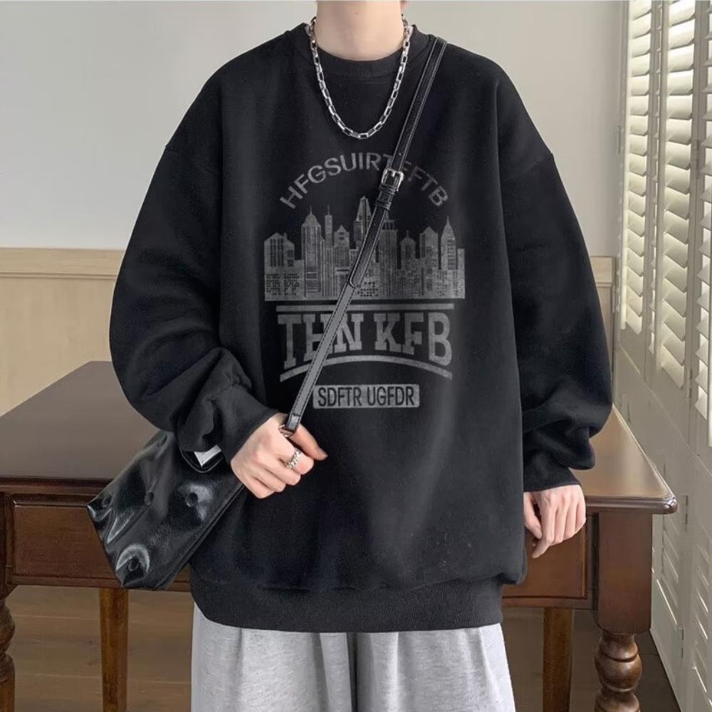 〖 ZEST 〗美式復古無帽衛衣 台灣現貨 大學T 男裝秋冬季 潮牌百搭寬鬆 加絨加厚 休閒 圓領長袖-細節圖4