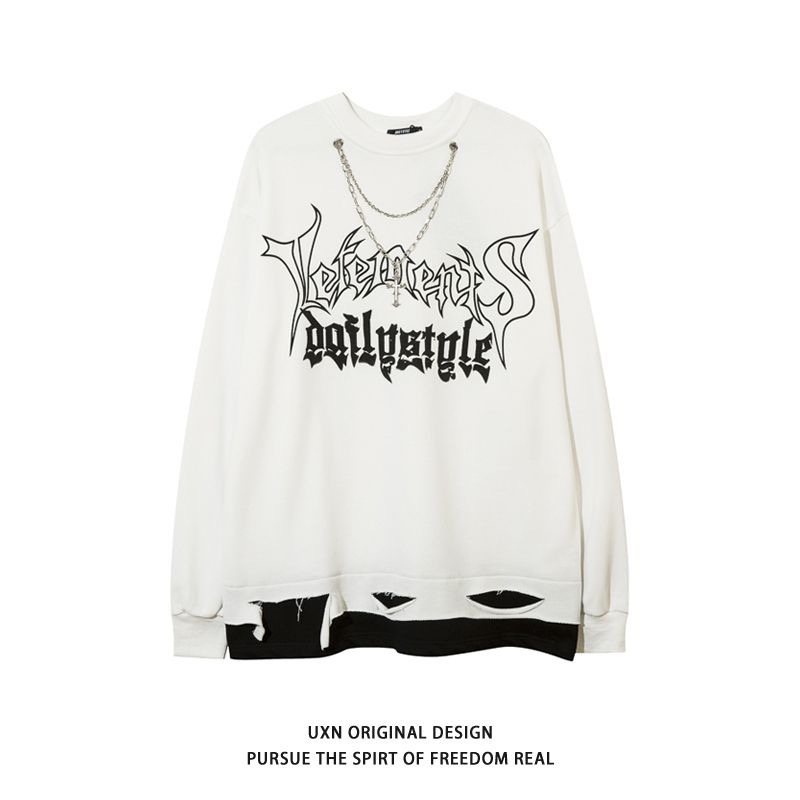 🛒 破洞設計感長袖T恤+鏈條⛓️-細節圖2